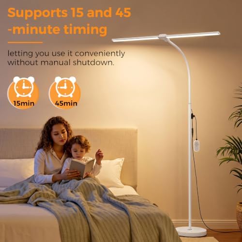 Dual-head LED Floor Lamp 20W 1400LM Adjustable Neck Bright Light White