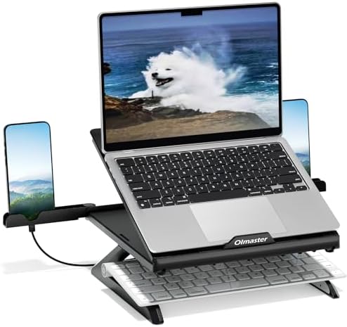 OImaster Laptop Stand for Desk, Ergonomic Adjustable & Foldable Portable Computer Stand with Heat-Vent, Laptop Riser Holder Compatible with MacBook Air Pro, 10-15.6 Inch Notebooks