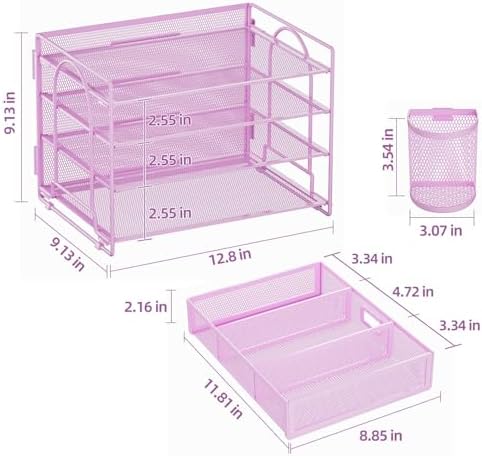 Marbrasse Desk Organizer, 4-Tier Paper File Letter Tray, Purple-2P