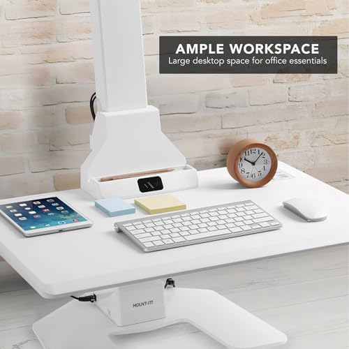 Mount-It! Triple Monitor Electric Standing Desk Converter - 3 Monitor Standing Desk is Height Adjustable, Sit-Stand Converting Desk for Home, Office Monitor Mounts Fits Screens up to 32" White