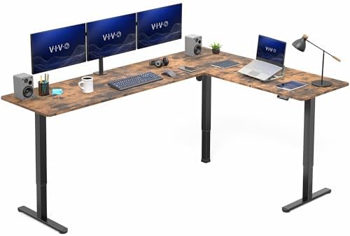 VIVO Rustic Vintage Brown 84 x 63 in Corner Standing Desk, DESK-E3CTBN-84