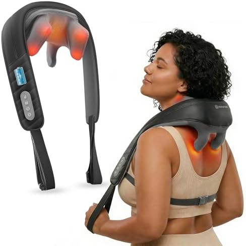 COMFIER Hands-Free Neck and Shoulder Massager with Heat, Cordless 4D Shiatsu Deep Kneading Massager, Rechargeable Upper Back & Trapezius Massage for Home, Office, Housework，Black