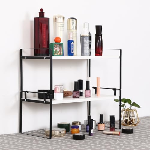 YGYQZ Desk Shelf Organizer, 2-Tier Desktop Bookshelf, Black & White