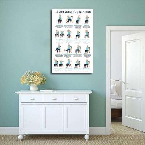 Chair Yoga for Seniors Seated Chair Exercises 16 Pose Gentle Yoga Chart for Older Adults Workout Canvas Poster Bedroom Decor Room Decor Unframe 12x18inch