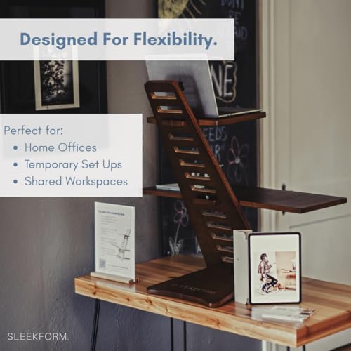 Sleekform Saint John Standing Desk Converter - Walnut, Includes Tote Bag