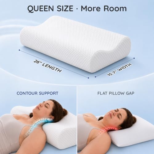 AM AEROMAX 26" Queen Contour Memory Foam Pillow for Neck Pain Relief