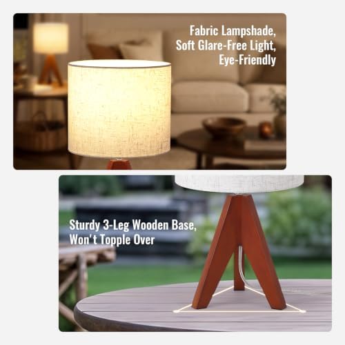 Siljoy 14.2'' Tripod Table Lamp, Small Bedside Nightstand Lamp, E26 Base