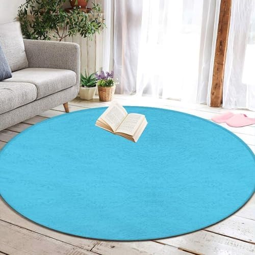 Room Sofa Yoga Soft Round Carpet, Home Decor Non Slip Kitchen Office Circle Rug, Machine Washable Modern Round Area Rug Blue, 36inch