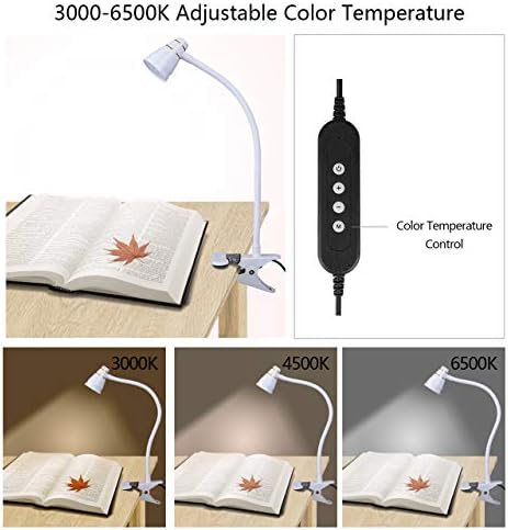 LED Clip Desk Lamp, Headboard Light with Strong Clamp, Bed Reading Light with 3000k-6500K Adjustable Color Temperature Options for Brighter Illumination (Milky White)