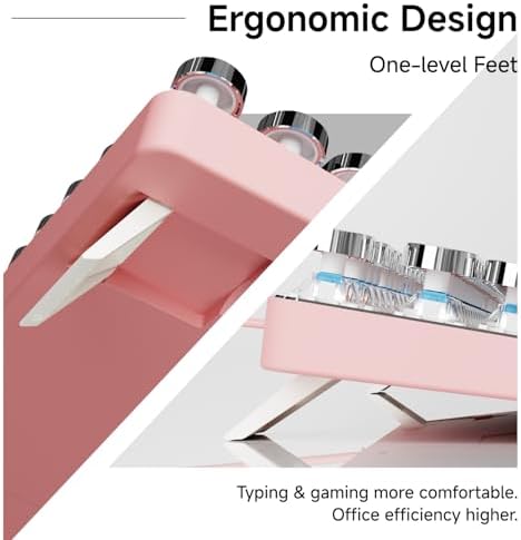 Wired Typewriter Style Mechanical Keyboard with White Backlit, Cute-Pink