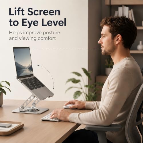 Laptop Stand with 360° Rotating Heavy Base, Foldable Adjustable