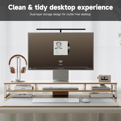 Dual Monitor Stand Riser for Desk, 41.7 Inch Large 2 Tier Computer Monitor Stand for 2 Monitors, Desktop Storage Organizer Shelf with Keyboard Space for Laptop PC Printer, Beige