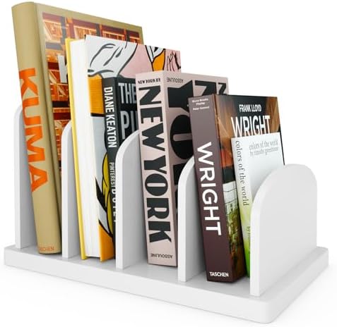Cook Book Organizer, 4 Sections, Recipe Book Holder Rack, Tabletop Stand for Convenient Cookbook Storage, Vertical Cook Book Stand Kitchen, Binder Holder for Desk & Countertop (White)