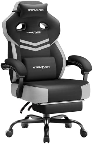 GTPLAYER Big & Tall Gaming Chair, Wide Seat with Footrest, Black & Gray