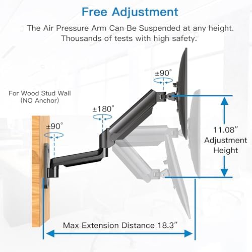 HUANUO Single Monitor Wall Mount for 13 to 32 Inch Computer Screen, Gaming Monitor Wall Mount Arm Holds up to 17.6lbs, Height Adjustable Full Motion Wall Monitor Mount-VESA Mount 75x75,100x100