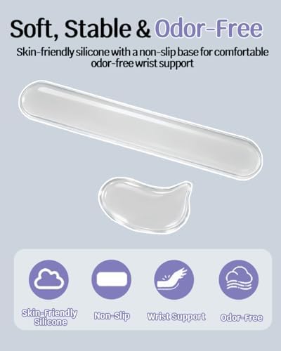 Clear Gel Keyboard Wrist Rest with Mouse Pad Wrist Support, Ergonomic Wrist Rest for Computer Keyboard and Mouse, Non-Slip Cooling Keyboard Pad for Office, Gaming & Laptop (Clear)