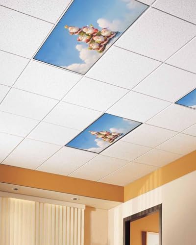 Santa Claus Magnetic Fluorescent Light Covers for Ceiling Lights 2 x 4 Feet,Christmas Tree Golden Star Blue White Office Classroom Kitchen Drop Ceiling Light Covers Filters Shade Panel 3 Packs