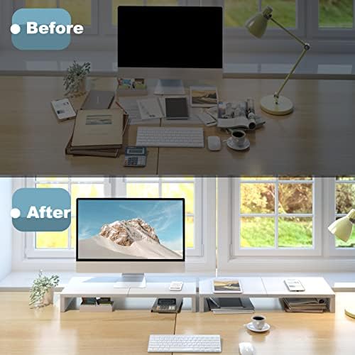 TEAMIX 2 Pack White Monitor Stand Riser 20 inch, Wooden Desktop Stand Shelf