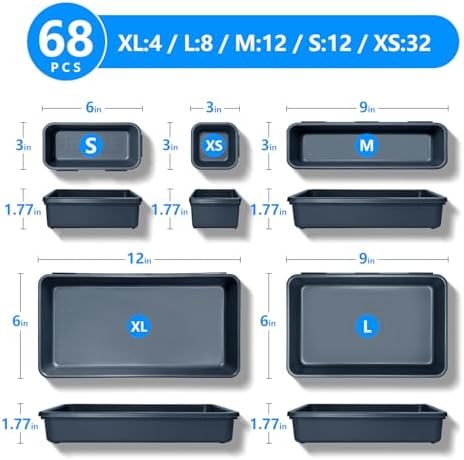 68PCS Tool Box Organizer, 5 Size Toolbox Drawer Organizer Tray, Desk Drawer Organizers, Garage Organization for Tool Chest Workbench Small Parts Widget