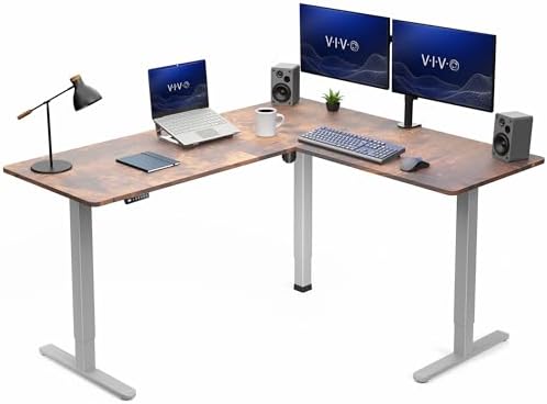 VIVO Rustic Vintage Brown 63 x 55 in Corner Standing Desk, DESK-E3CTGN