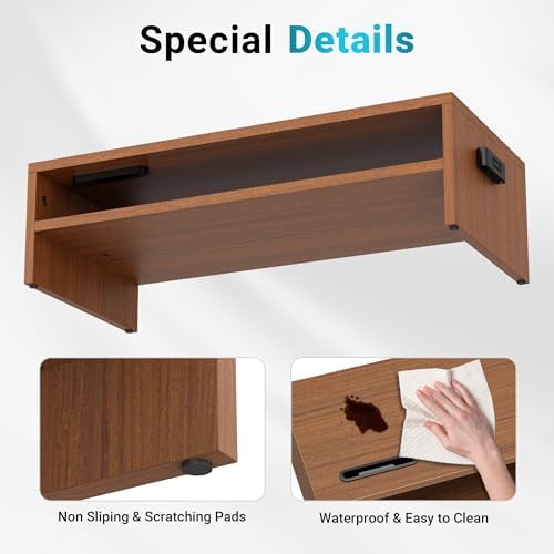 BONTEC Wood Monitor Stand Riser, 2-Tier Desktop Organizer