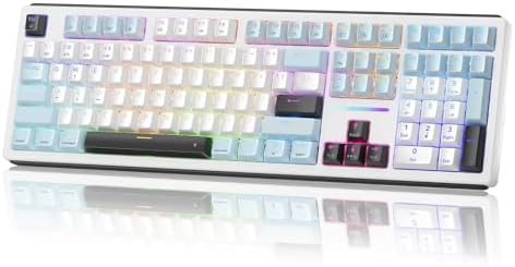 Redragon K771 Wireless Mechanical Keyboard, 108-Key Gaming Keyboard with 4 Extra Hotkeys, 5-Layer Noise Dampening, Pre-lubed Linear Switches, Hot-swap Custom RGB Keyboard for PC/Mac - Blue&White