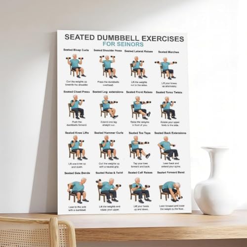 Chair Dumbbell Exercises for Seniors Seated Low Impact Strength Workout Chart Home Fitness Canvas Poster Wall Art for Living Room Bedroom Decor Unframe 16x24inch