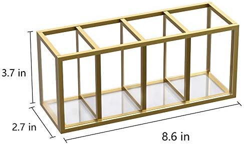 NIUBEE Gold Acrylic Pen Holder 4 Compartments, Desk Office Pencil Cup Desk