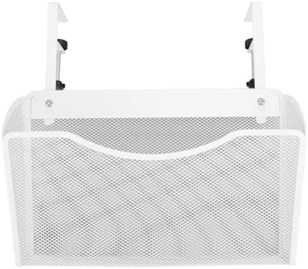 Office Under Desk Organizer Desk Side Storage Hanging Organizer Under Drawer Clamp On Mesh Metal with Adjustable Compartments for Home Office School Dormitory (White)
