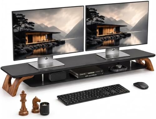 42.5''Dual Monitor Stand Riser for 2 Monitors with Acacia Wood, Black