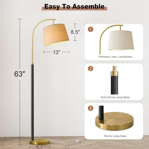 Real Wood Floor Lamps for Living Room Bedroom, 62" Mid Century Modern Lamp