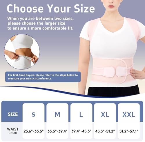 Posture Corrector for Women and Men, Full Back Brace for Posture Support, Adjustable Upper Back Brace with Waist Belt, Shoulder Straightener for Hunchback, Back Support for Work, Home, Office Pink, Large
