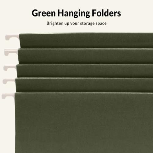 SUNEE Legal Size Hanging File Folders (9.2"x14.8"), 25 Pack Reinforced Hang Folders, Adjustable 1/5-Cut Tabs, Designed for Bulky Files, Filing Cabinet, Standard Green