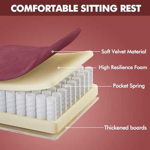 Soontrans Red Velvet Fabric Gaming Chair for Adult, Ergonomic Comfortable Video Gamer Chair with Footrest, Reclining Office Computer Desk Game Chairs with Massage Lumbar Cushion,Headrest