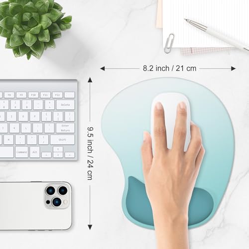 ITNRSIIET Ergonomic Mouse Pad, Cushioned Gel Wrist Rest, Non-Slip Base, Smooth Surface, Compatible with All Mice for Office & Gaming, Desk Accessory, 9.5 x 8.2 inch, Light Green