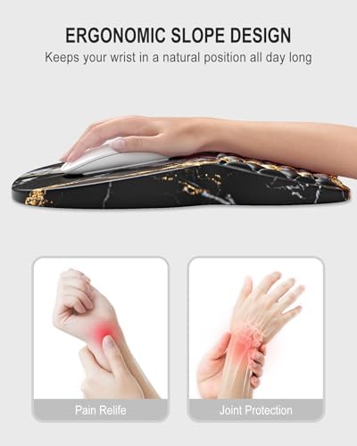 Auhoahsil Ergonomic Mouse Pad with Wrist Rest, Comfortable Slope Computer Mouse Mat with Wrist Support, Memory Foam Filling, Non-Slip Silicone Base, Pain Relief for Gaming Work, 8" x 12", Black Marble