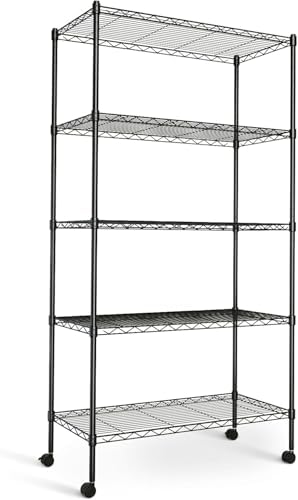 Simple Deluxe 5-Tier Storage Shelves, 29.92" W x 13.78" D x 65 "H Adjustable Heavy Duty Wire Shelving, 1250 Lbs Loading Capacity, Black