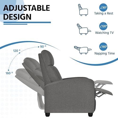 Yaheetech Recliner Chair with 3 Adjustable Angles Living Room Chairs Gray