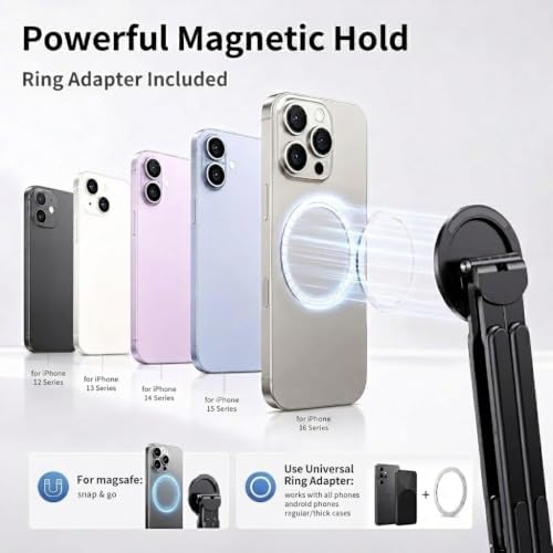 3-in-1 Laptop Stand with Magnetic Phone Holder, 8-Level Adjustable Ergonomic Aluminum Riser, Portable Computer Stand for Desk, Compatible with 10-17" MacBook & Laptops, iPhone 12-16 with MagSafe