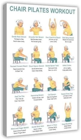 Chair Pilates Workout Seated Full Body Exercise Chart Sitting Core Flexibility Routine for Home Canvas Poster Wall Art for Living Room Bedroom Decor Frame 16x24inch