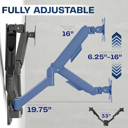VIVO Height Adjustable Mechanical Extended Arm Dual Monitor Wall Mount Full Motion Articulating, Fits 2 Screens 17 to 32 inches, Black, MOUNT-V002G