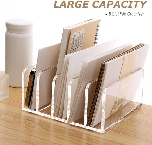 SANRUI 5 Slot Acrylic Mail Sorter Holder, Clear Letter File Desk Organizer