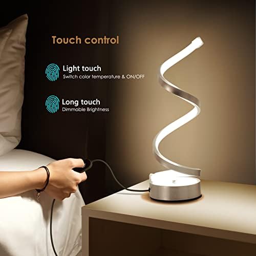 NUÜR Silver Infinity Spiral LED Table Lamp, Dimmable Bedside Lamp