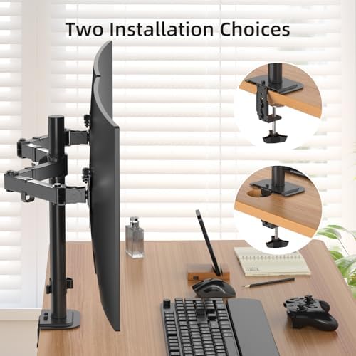 Suptek Dual Monitor Arm Desk Mount,Ultrawide Dual Monitor Arm for 2 Monitor Screens up to 38 inches and Max 22lbs Each,Extra Tall 15.75" Pole Fully Adjustable Monitor Stand for Desk,Black(MD9442MB)