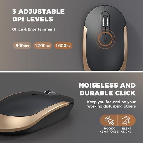 Vssoplor Wireless Keyboard and Mouse, Rechargeable Ultra Slim, Black Gold