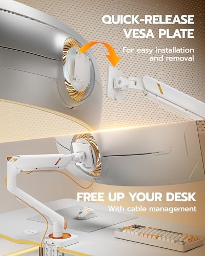 ARES WING 17-49 Inch Monitor Arm Ultrawide Single Monitor Mount, White