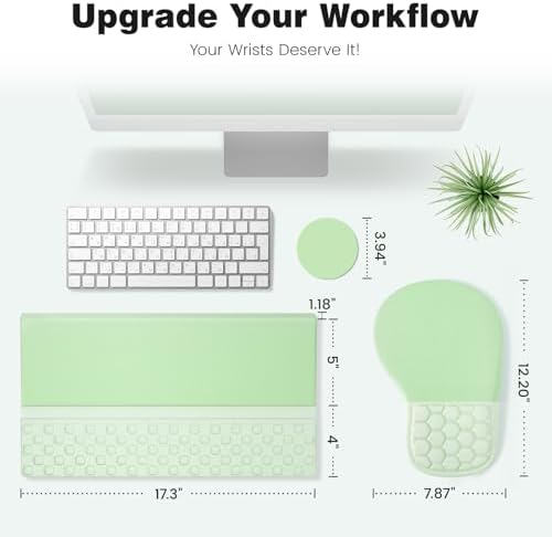 Ospelelf Ergonomic Mouse Pad and Keyboard Stand Wrist Rest Set, Memory Foam Comfort, Pain Relief for Typing, Office Desk Accessories, Green