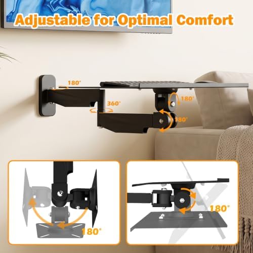 Wall-Mounted Keyboard Tray with Adjustable Spring Arm for Ergonomic Workstation, 23.6 inch Aluminum Platform, 180 Swivel 90 Tilt Capacity 22lbs, Space-Saving Desk Organizer 19.69"