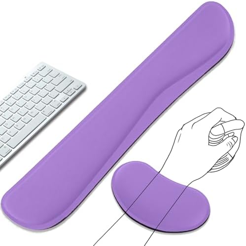 Keyboard Wrist Rest and Mouse Wrist Rest Set - Ergonomic Memory Foam Wrist Cushion - for Wrist Support on Computer, Laptop, Office, Playing Games, Typing Relieves Wrist Pain Purple