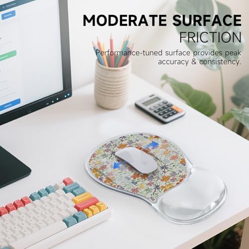 AUPET Ergonomic Mouse Pad with Gel Wrist Support – Non-Slip Mouse Mat with Comfortable Memory Gel Cushion – Relieves Wrist Pain – Designer Pattern for Home Office & Gaming (Spring Blooms)